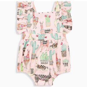 Worthy Threads Baby Girl's Llama/Cactus Print Light Pink Bubble Romper 1.5-2Y
